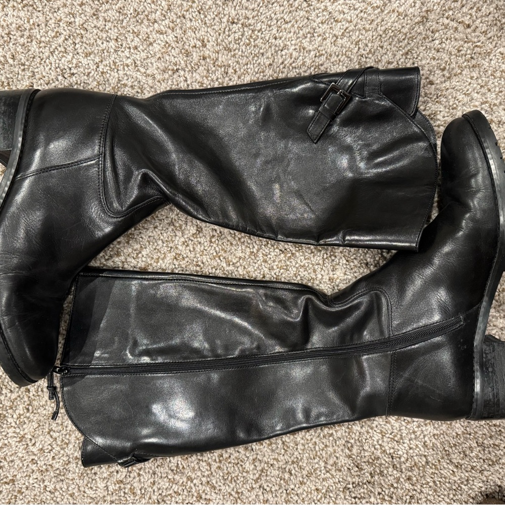 Black Leather Knee-High Boots